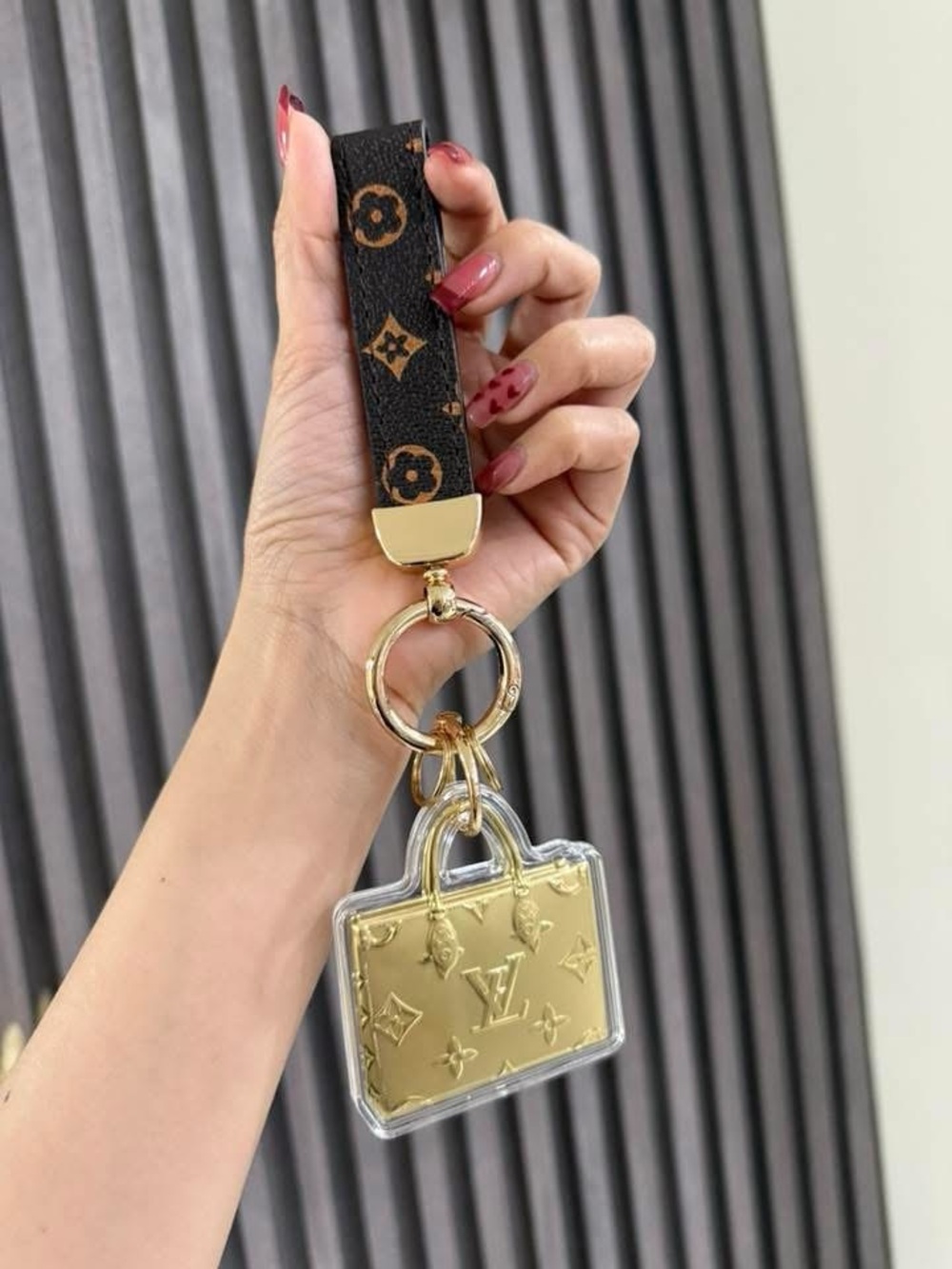 Monogram-Pattern Wristlet Key Holder with Gold Bag Charm